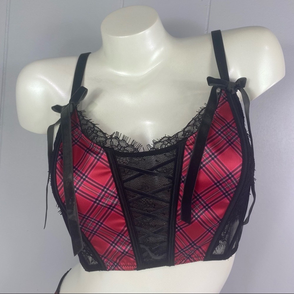 VS Unlined Plaid Lace-Up Corset Top(M)